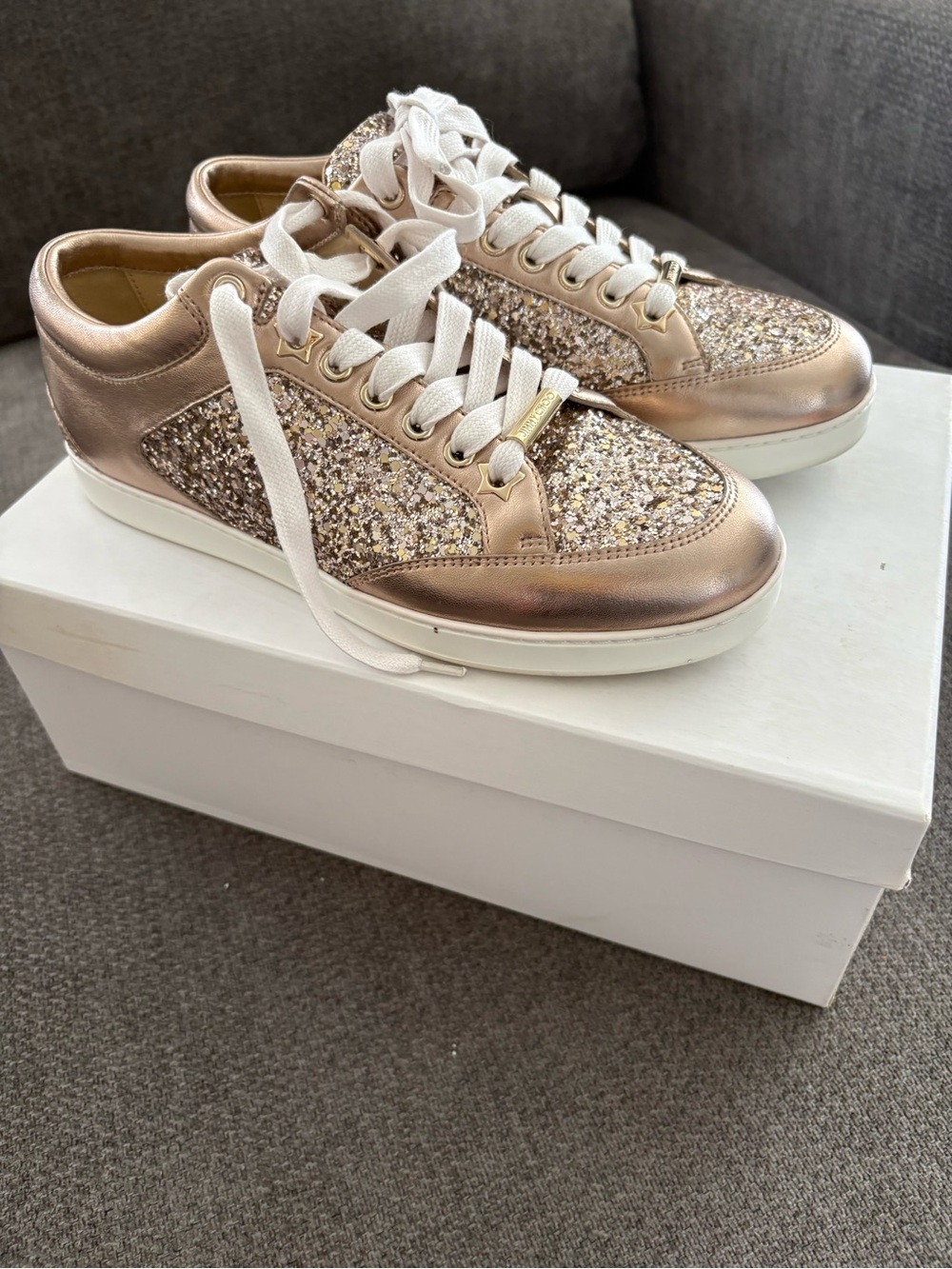 Jimmy Choo Miami Glitter Metallic Ballet Pink Sneakers 36.5